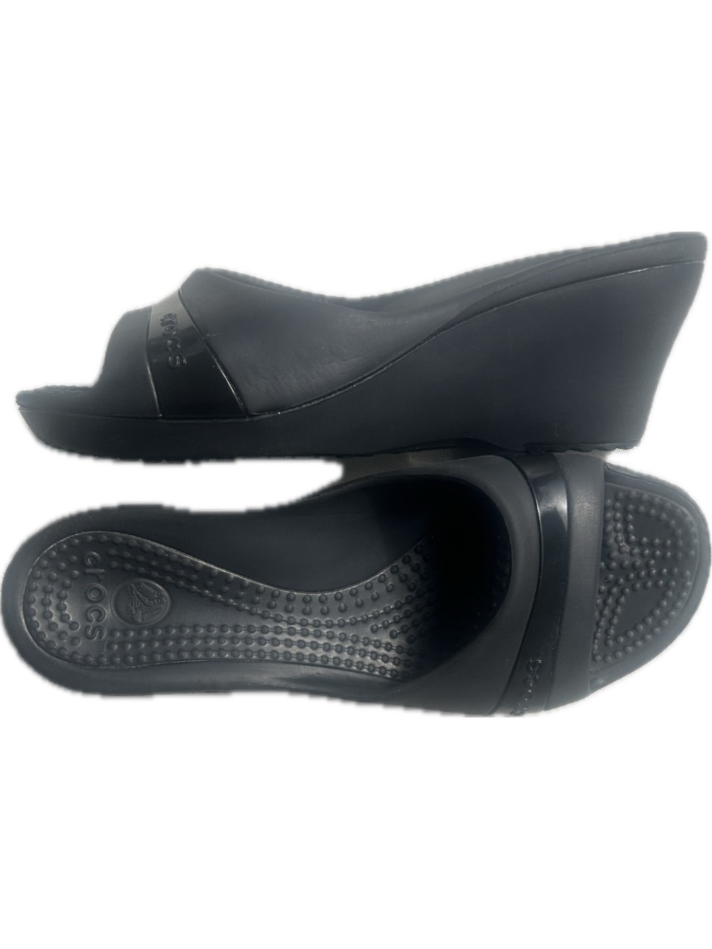 Crocs Sz 9 Sassari Black Wedge Open Toe Slide Sandals